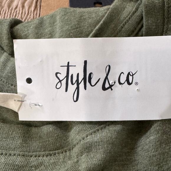 STYLE‎ & CO SCOOP NECK 3/4 SLEEVE COTTON BLOUSE IN GREEN OLIVE NWT SIZE SMALL - Picture 9 of 12